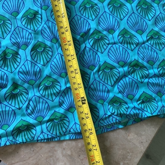 Escapada blue teal top blouse printed size Small peacock print smocked neck - Picture 11 of 14